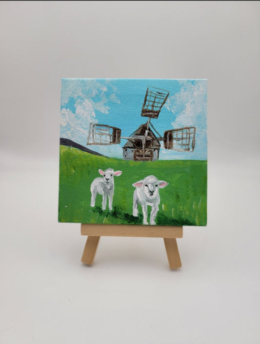 Lambs and Windmill